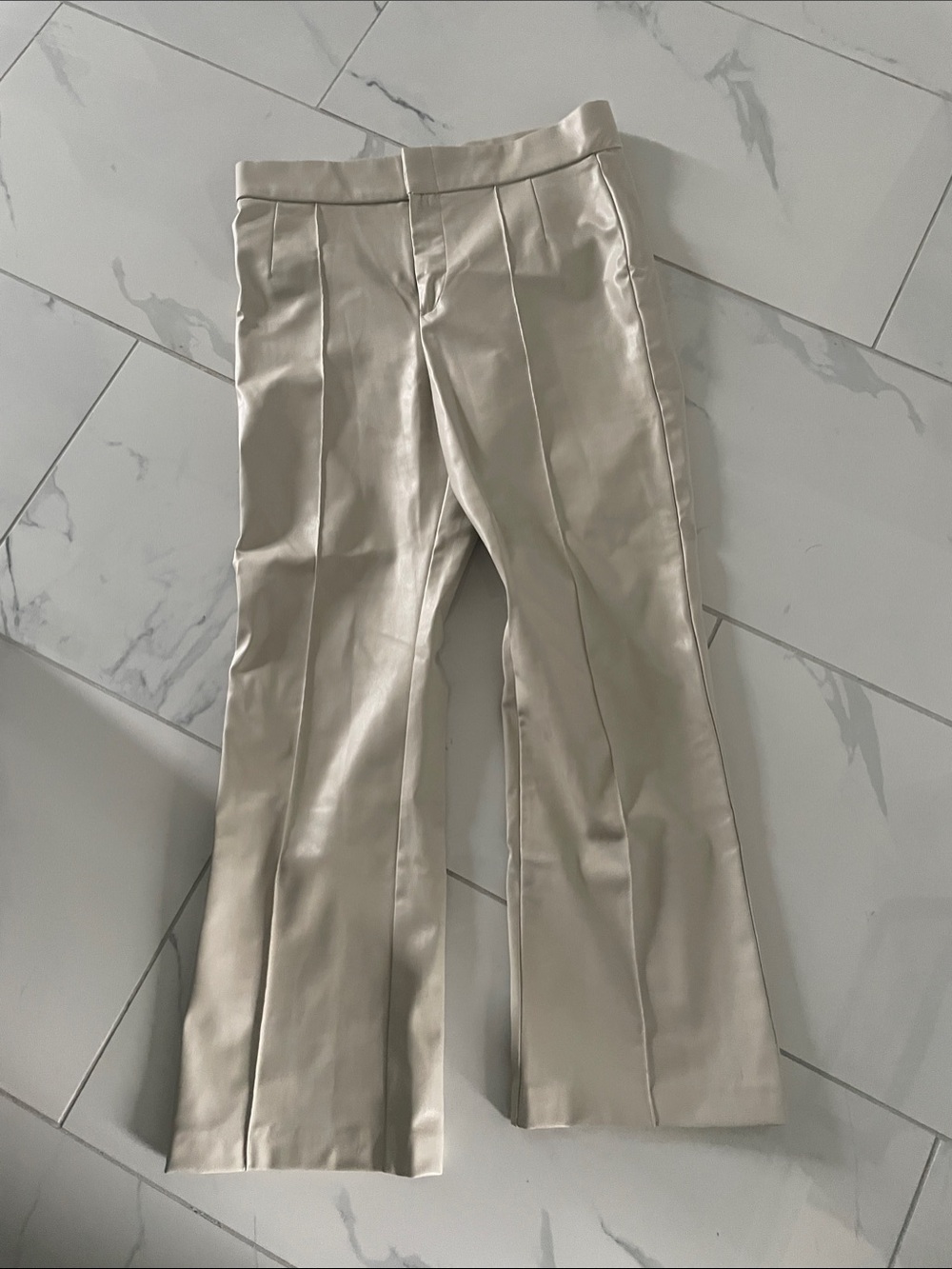 Zara Cream Elastic Waist Cropped Vegan Pants